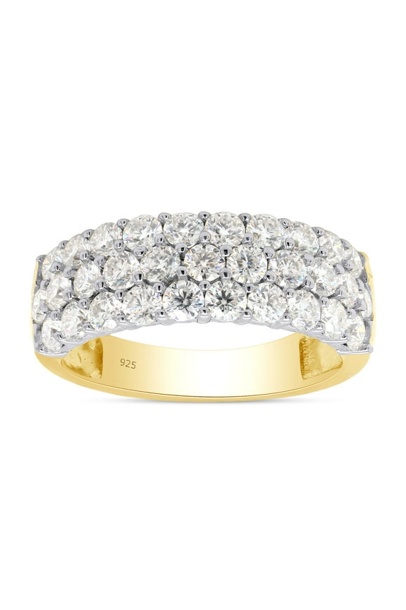 1.50CT Round Moissanite Diamond 3-Row Half Eternity Anniversary Band Ring 14K Yellow Gold over Silver-10