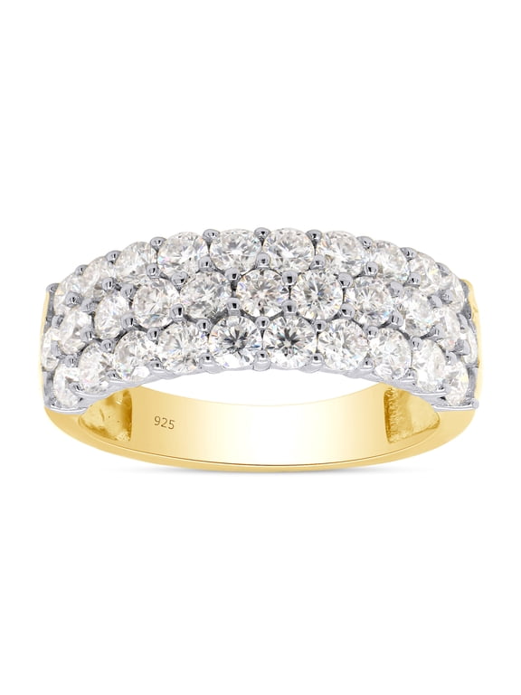 1.50CT Round Moissanite Diamond 3-Row Half Eternity Anniversary Band Ring 14K Yellow Gold over Silver-5