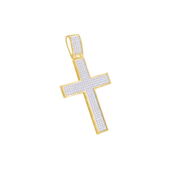 AFFY 1.50CT White Natural Diamond Iced Out Hip Hop Jewelry Cross Charm Pendant In 14K Yellow Gold over Silver