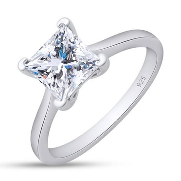 AFFY 1.5ct Princess Cut Moissanite Rings for Women, VVS1 Clarity Lab Created Diamond Solitaire Ring In 14K White Gold Over Sterling Silver Moissanite Engagement Ring Size-4