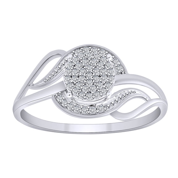 AFFY 1/6 Carat Round Shape White Natural Diamond Bypass Swirl Ring In 10K Solid White Gold-Ring Size-8.5
