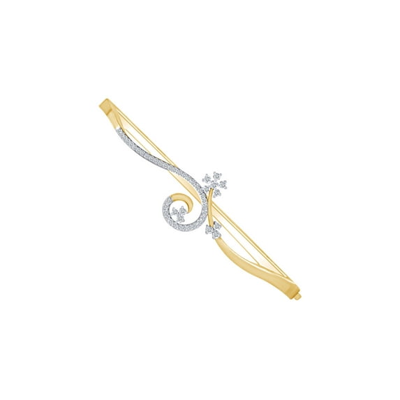 AFFY 1/6 Carat Round White Natural Diamond Swirl Clover Bangle Bracelet in 14k Solid Yellow Gold (I-J Color, I2-I3 Clarity,0.16 Cttw)