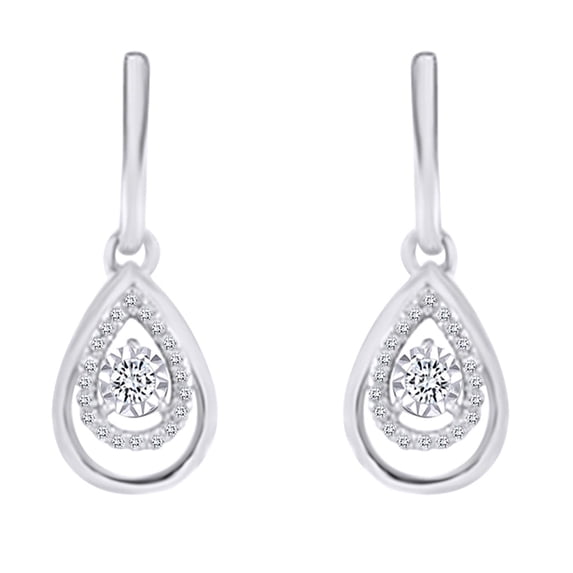 AFFY 1/6 Carat Round White Natural Diamond Teardrop Earrings In 14K White Gold Over Sterling Silver