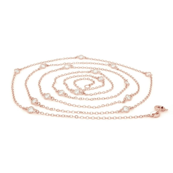 AFFY 1.60CT 2.9MM Round Moissanite Diamond Station Minimalist Body Waist Chain 14K Rose Gold over Silver- 36IN