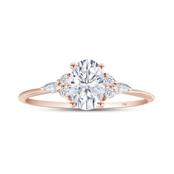 AFFY 1.25CT Oval, Marquise & Round Lab Created Moissanite Engagement Ring for Women 14K Rose Gold-4