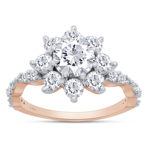 AFFY 1.65CT Moissanite Diamond Halo Flower Wedding Engagement Ring For Women 10K Solid Rose Gold-4