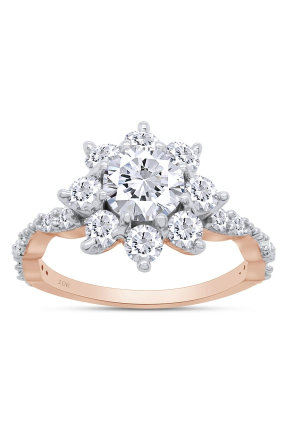 1.65CT Moissanite Diamond Halo Flower Wedding Engagement Ring For Women 10K Solid Rose Gold-4