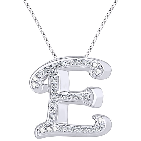 AFFY 1/7 Carat Round Cut White Natural Diamond Initial " E " Pendant Necklace In 925 Sterling Silver(0.14Cttw)