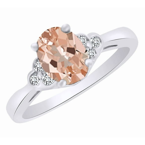 AFFY (1.72 cttw) Simulated Pink Morganite & White Natural Diamond Engagement Wedding Ring In 14k White Gold With Ring Size -4