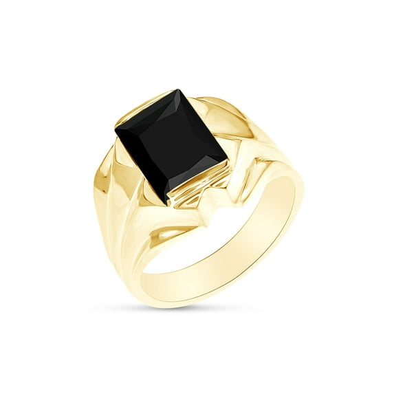 AFFY 1.75 Carat Black Onyx Bold Solitaire Ring In 14K Yellow Gold Plated 925 Sterling Silver For Men's Ring Size 8
