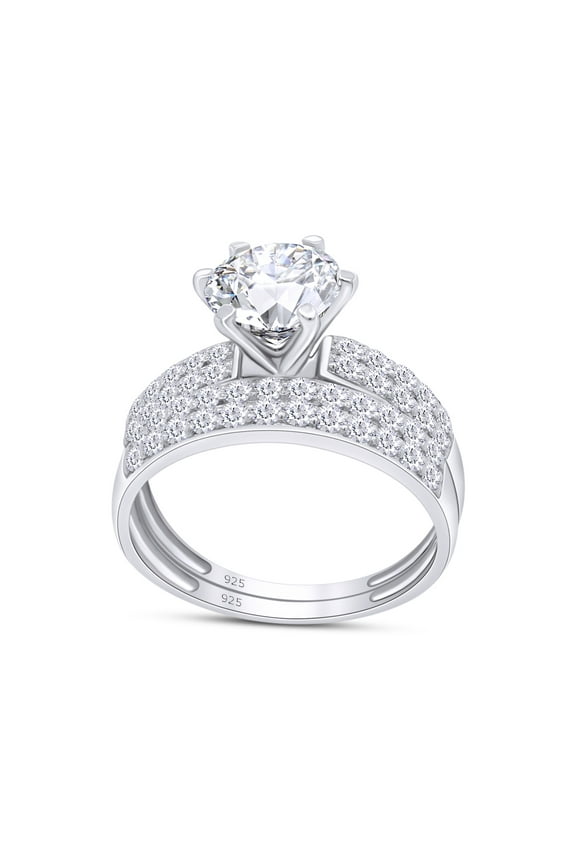 1.75 Carat Round Moissanite Diamond Wedding Bridal Ring Set 14K White Gold over Silver-4