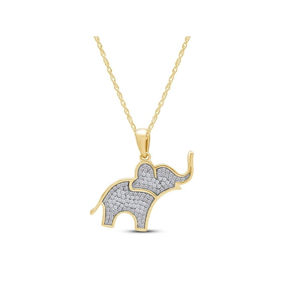 AFFY 1/8 Carat CT.t.w Round Cut Yellow Natural Diamond Elephant Pendant Necklace in 14K Yellow Gold Over Sterling Silver