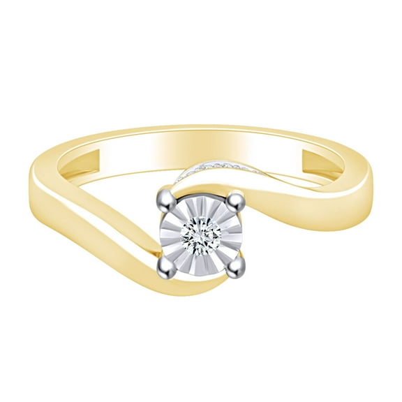 AFFY 1/8 Carat Round White Natural Diamond Swirl Wave Ring 14k Yellow Gold Over Sterling Silver (0.12 Cttw)