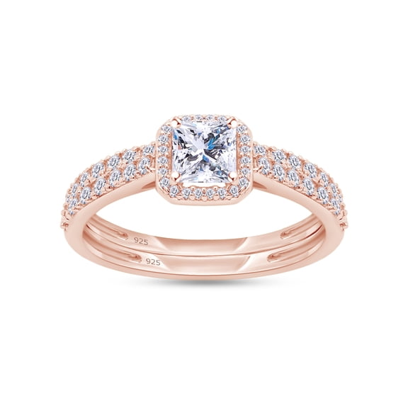 AFFY 1.80CT Princess & Round Cubic Zirconia Bridal Ring Set for Women 14K Rose Gold over Silver-10