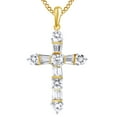 thumbnail image 1 of AFFY 1.85 Ct Round & Baguette Cut Natural Diamond Cross Pendant Necklace In 14K Solid Yellow Gold, 1 of 1