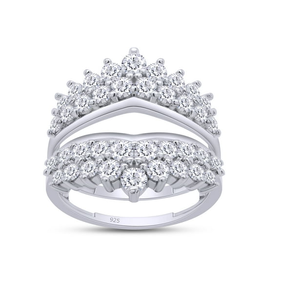 AFFY 1.90Ct Round Cut Lab Created Moissanite Diamond Double Row Solitaire Enhancer Guard Ring in 14K White Gold over Sterling Silver-6