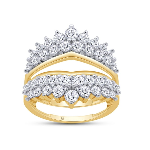 AFFY 1.90Ct Round Cut Lab Created Moissanite Diamond Double Row Solitaire Enhancer Guard Ring in 14K Yellow Gold over Sterling Silver-5.5