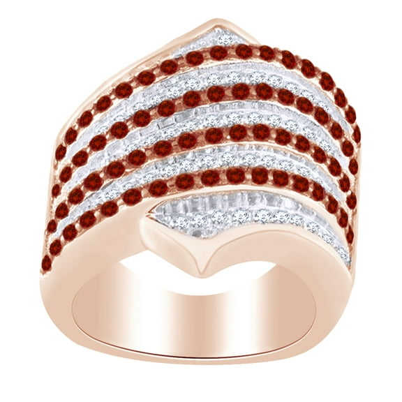 AFFY 1.95 Ct Round Cut Simulated Garnet & White Topaz Ring in 14k Rose Gold Over Sterling Silver Ring Size - 4