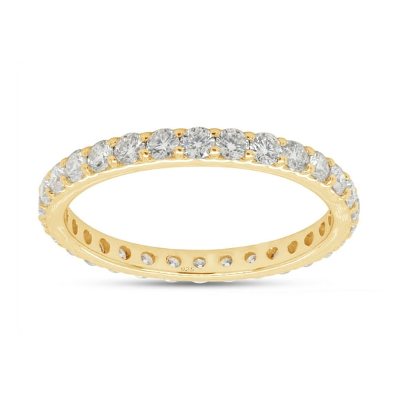 AFFY 1 CT Moissanite Diamond Eternity Wedding Band Ring for Women 14k Yellow Gold over Silver-9.5