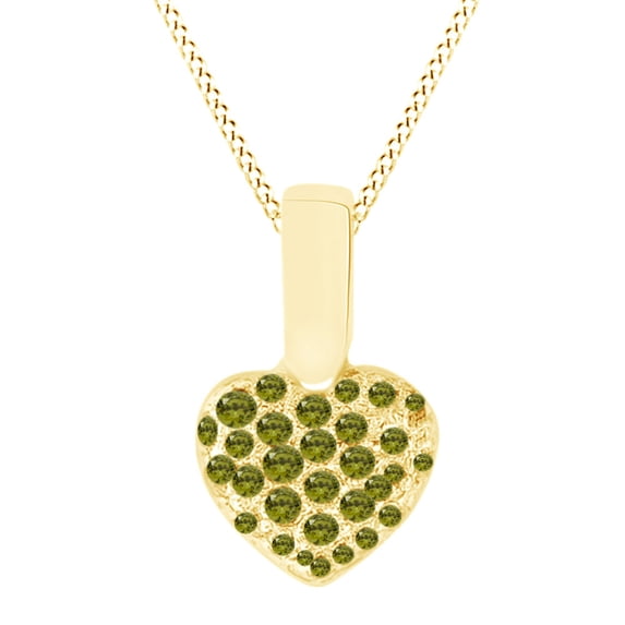 AFFY 1 CT Round Cut Simulated Green Peridot Heart Promise Pendant Necklace In 14k Yellow Gold