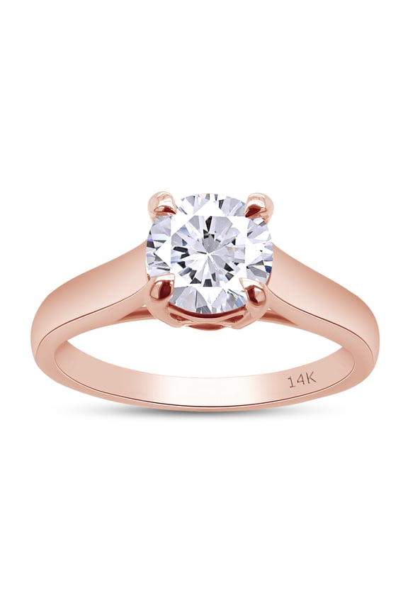 1 Carat 6.5MM Lab Grown Diamond Solitaire Wedding Ring for Women 14K Solid Rose Gold-7.5