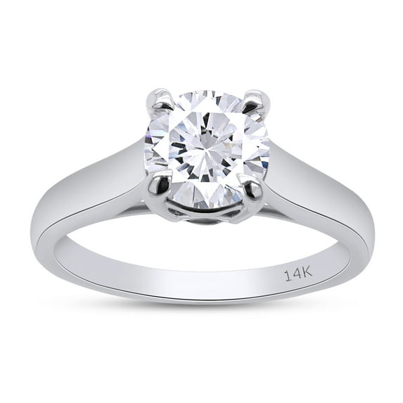 AFFY 1 Carat 6.5MM Lab Grown Diamond Solitaire Wedding Ring for Women 14K Solid White Gold-5.5