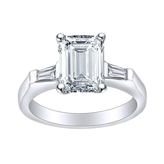 AFFY 1 Carat (Ctw) Emerald & Baguette Cut White Natural Diamond Solitaire Engagement Ring In 14k Solid White Gold Ring Size-5