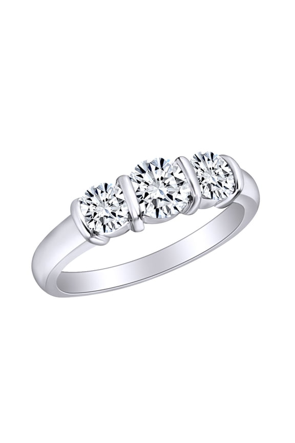 1 Carat (Ctw) Round Cut White Natural Diamond Bar Set Three Stone Engagement Ring In 14k Solid White Gold Ring Size-10