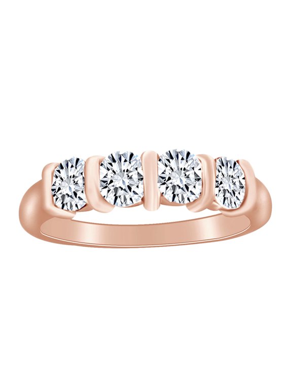 1 Carat (Ctw) Round Shape White Natural Diamond 4 Stone Eternity Wedding Band Ring In 14k Solid Rose Gold Ring Size-9