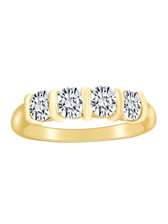 1 Carat (Ctw) Round Shape White Natural Diamond 4 Stone Eternity Wedding Band Ring In 14k Solid Yellow Gold Ring Size-7.5