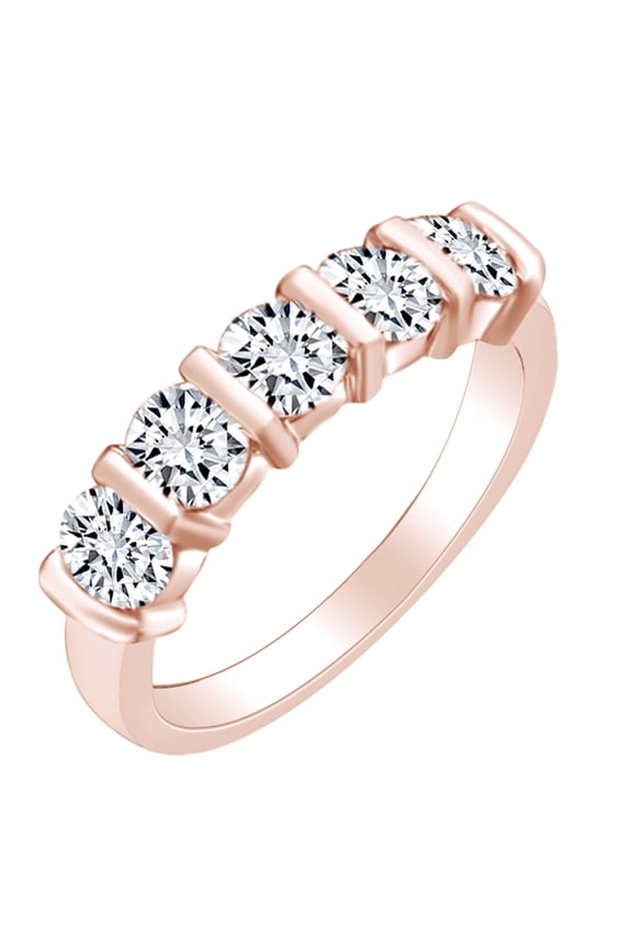 1 Carat (Ctw) Round White Natural Diamond Five Stone Eternity Wedding Band Ring In 10k Solid Rose Gold Ring Size-5.5