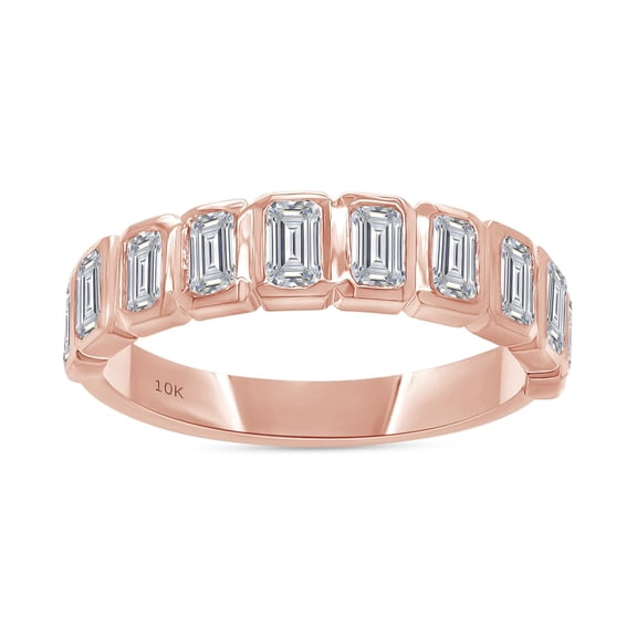 AFFY 1 Carat IGI Certified Lab Grown Diamond Wedding Anniversary Band Ring for Women | 10K Solid Rose Gold | Emerald Shape Bezel Set Half Eternity Stackable Engagement Rings Size-6.5
