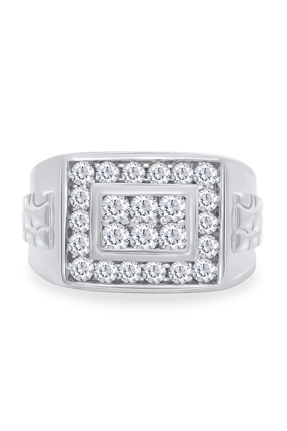 1 Carat Moissanite Diamond Cluster Nugget Men's Wedding Band Ring 14K White Gold over Silver-8