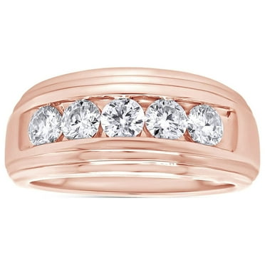AFFY 1 Carat Moissanite Diamond Five Stone Wedding Band Ring for Men 14K Rose Gold over Silver-9.5