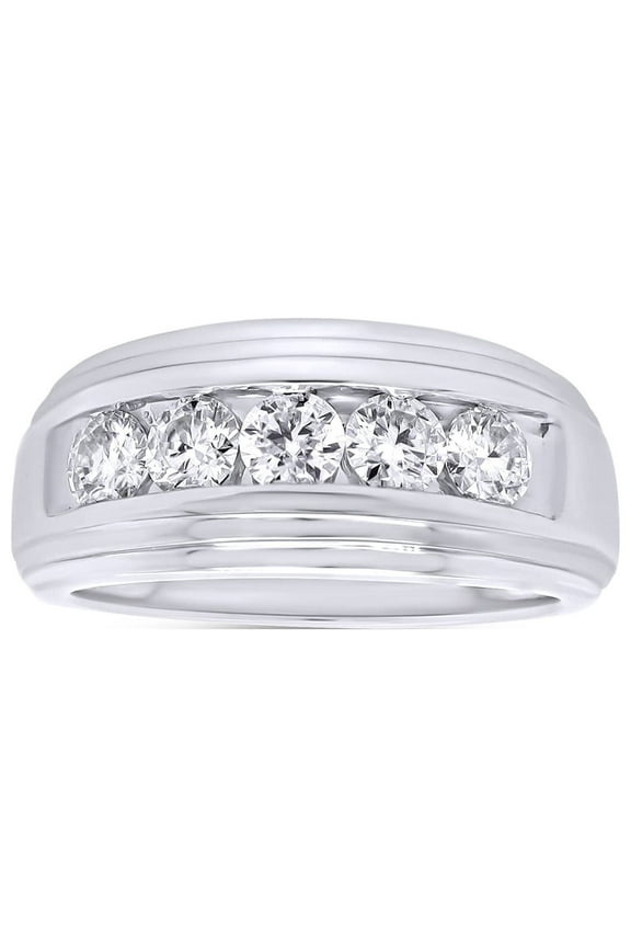 1 Carat Moissanite Diamond Five Stone Wedding Band Ring for Men 14K White Gold over Silver-4