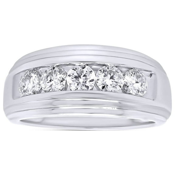 AFFY 1 Carat Moissanite Diamond Five Stone Wedding Band Ring for Men 14K White Gold over Silver-6.5