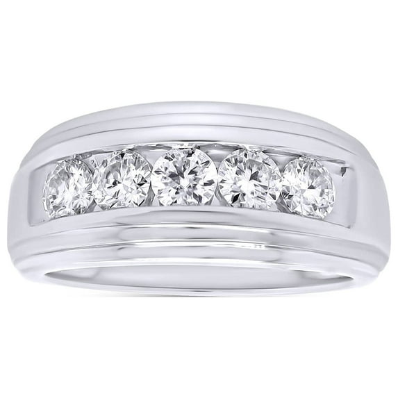 AFFY 1 Carat Moissanite Diamond Five Stone Wedding Band Ring for Men 14K White Gold over Silver-9