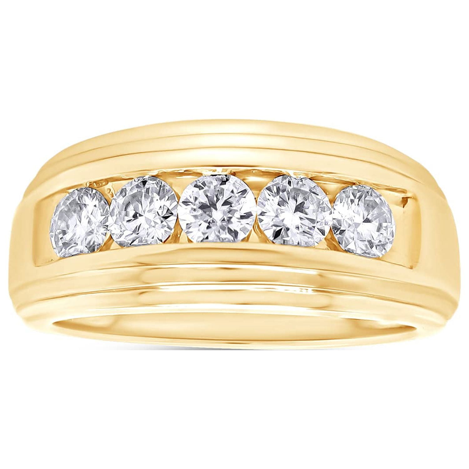 AFFY 1 Carat Moissanite Diamond Five Stone Wedding Band Ring for Men ...