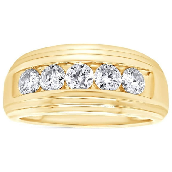 AFFY 1 Carat Moissanite Diamond Five Stone Wedding Band Ring for Men 14K Yellow Gold over Silver-11