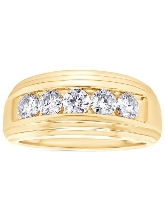 1 Carat Moissanite Diamond Five Stone Wedding Band Ring for Men 14K Yellow Gold over Silver-5