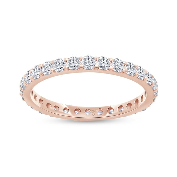 AFFY 1 CT Moissanite Diamond Eternity Wedding Band Ring for Women 14k Rose Gold over Silver-8.5