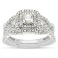 thumbnail image 1 of AFFY 1 Carat Princess & Round Moissanite Diamond Halo Bridal Ring Set 14K White Gold over Silver-6.5, 1 of 7