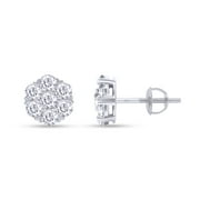 AFFY 1 Carat Round Cut Lab Created Moissanite Diamond Flower Cluster Stud Earrings In 14K White Gold Over Sterling Silver With Screw Back Jewelry For Womens (Clarity VVS1, 1.00 Cttw)