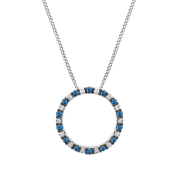AFFY 1 Ct Blue & White Natural Diamond Circle Of Life Pendant Necklace In 14K Solid White Gold