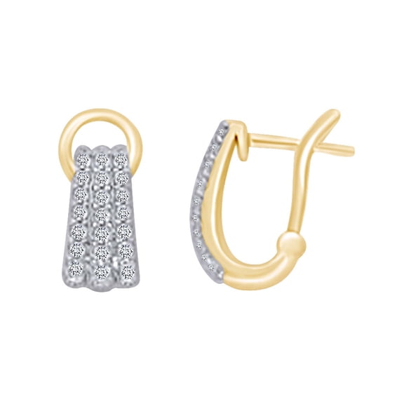 AFFY 1 Cttw Round Cut White Natural Diamond Triple Row Hoop Earrings In 14K Solid Yellow Gold