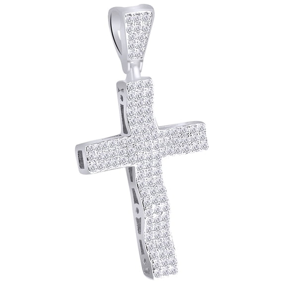 AFFY 1 Cttw Round Shape White Natural Diamond Hip Hop Jewelry Cross Charm Pendant In 10k Solid White Gold
