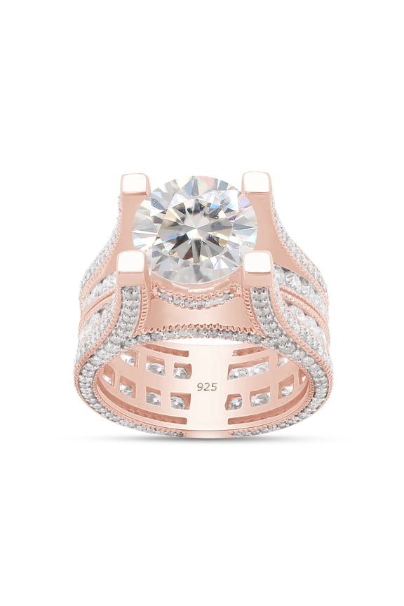 10 Carat Round Cut White Cubic Zirconia Solitaire Bridge Style Engagement Ring For Women In 14K Rose Gold Over 925 Sterling Silver (10 Cttw)-8