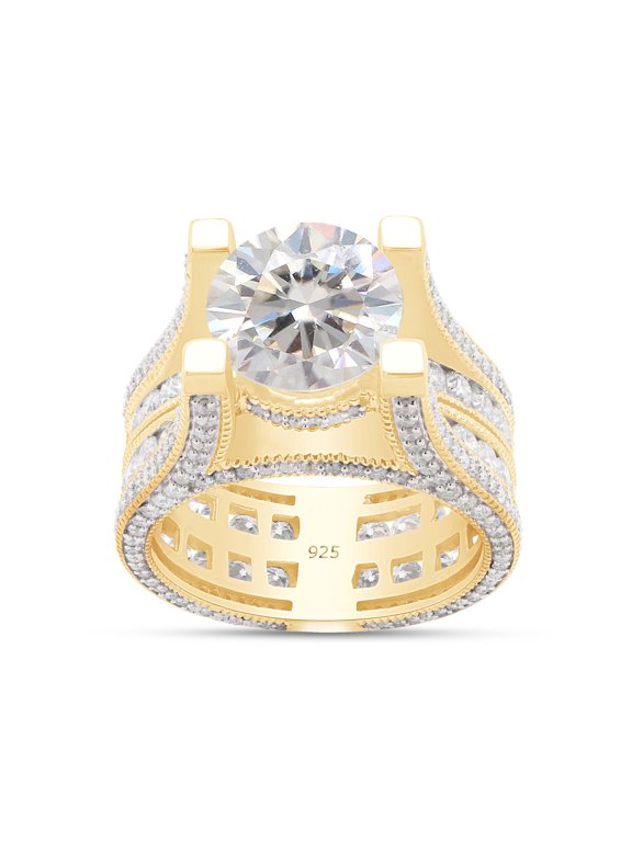 10 Carat Round Cut White Cubic Zirconia Solitaire Bridge Style Engagement Ring For Women In 14K Yellow Gold Over 925 Sterling Silver (10 Cttw)-6