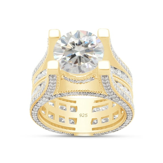 AFFY 10 Carat Round Cut White Cubic Zirconia Solitaire Bridge Style Engagement Ring For Women In 14K Yellow Gold Over 925 Sterling Silver (10 Cttw)-9.5