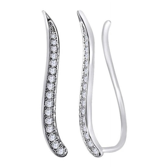 AFFY 10K White Gold (0.33 cttw) Round Cut White Natural Diamond Climber Ear Crawler Earrings